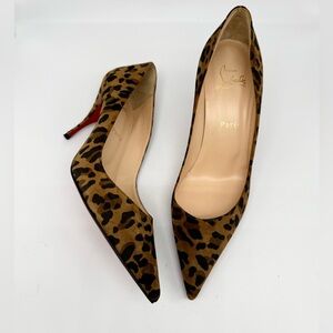 Christian Louboutin Black Brown Leopard Leather Clare 80mm pointed pumps EU 38
